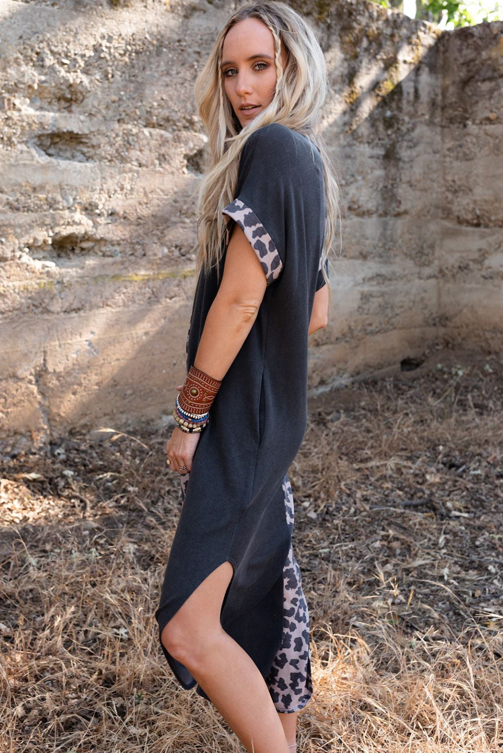 Leopard Patchwork T-Shirt Dress