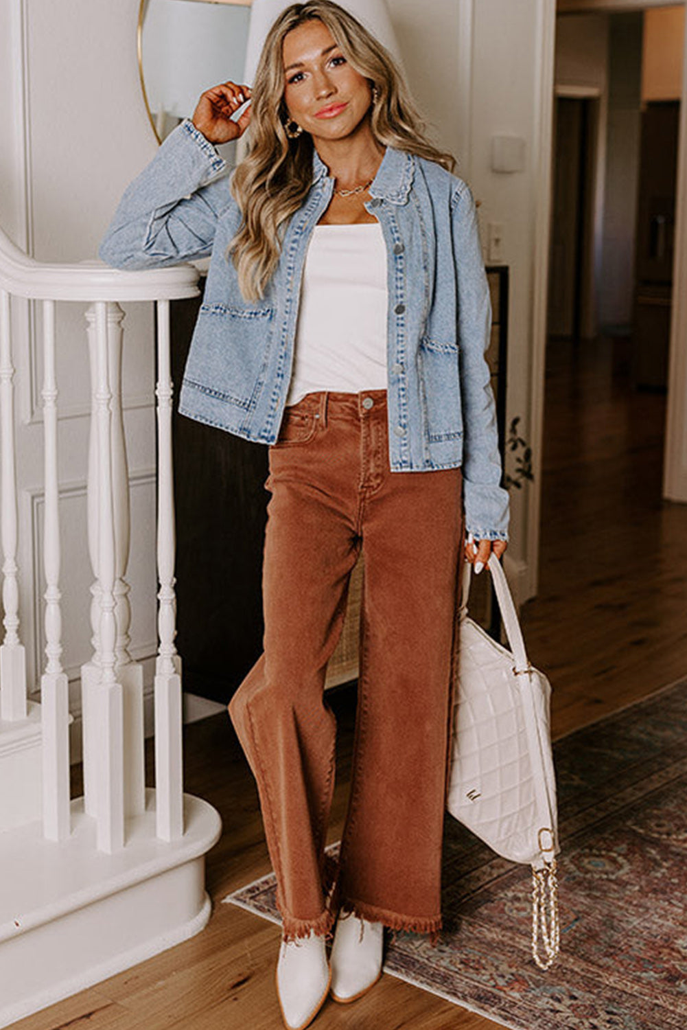 Scallop Trim Collar Denim Jacket