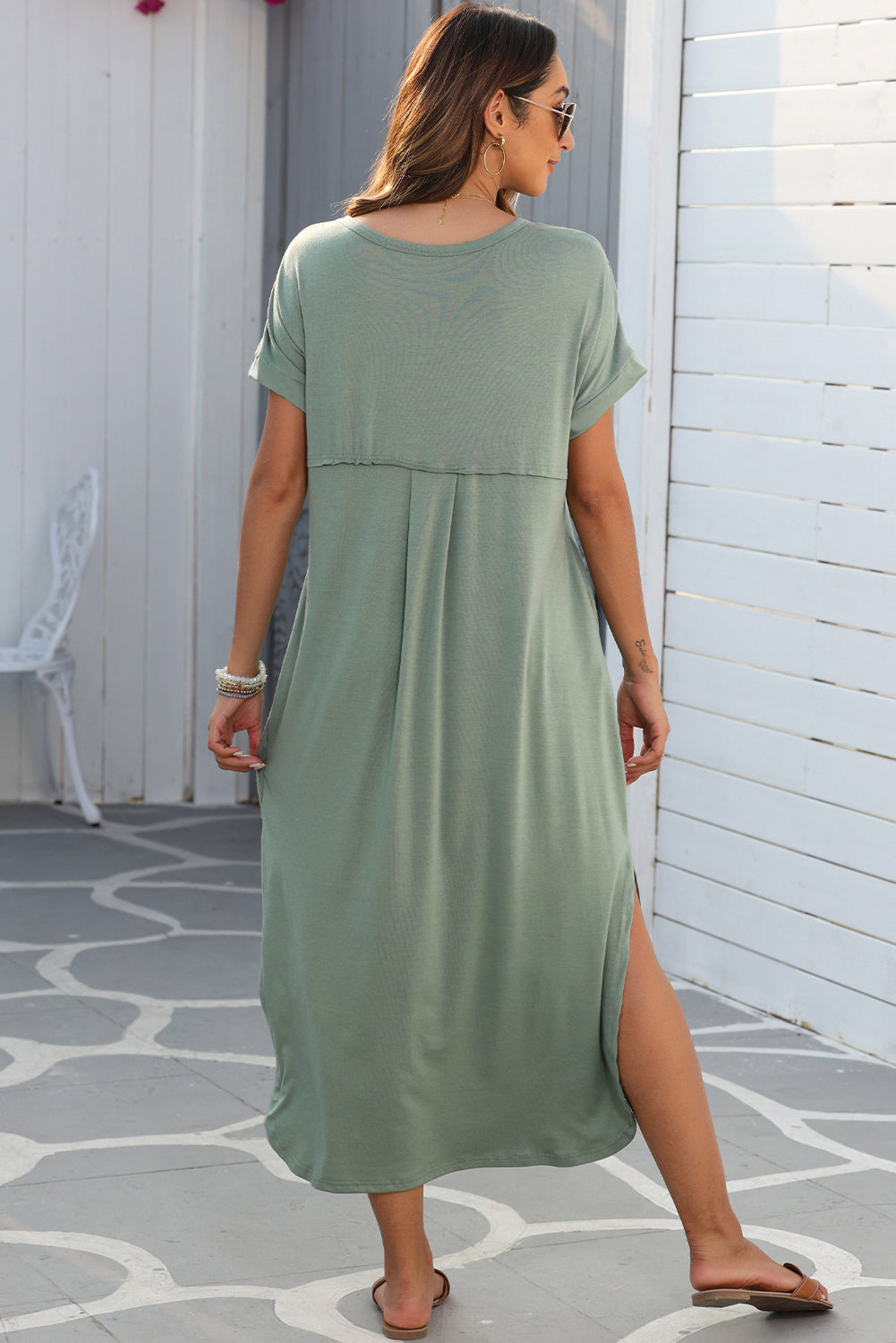 V Neck Maxi T-shirt Dress with Pockets