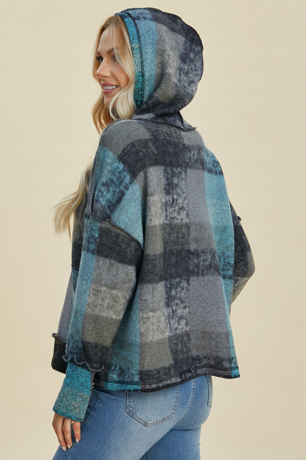 Double Take Plaid  Hoodie