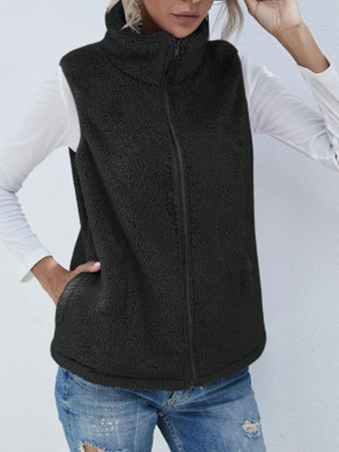 Furry Zip Up Vest with Pockets