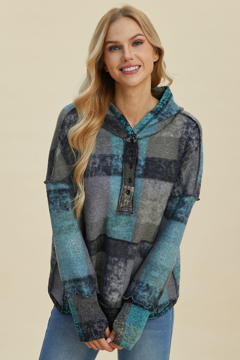 Double Take Plaid  Hoodie