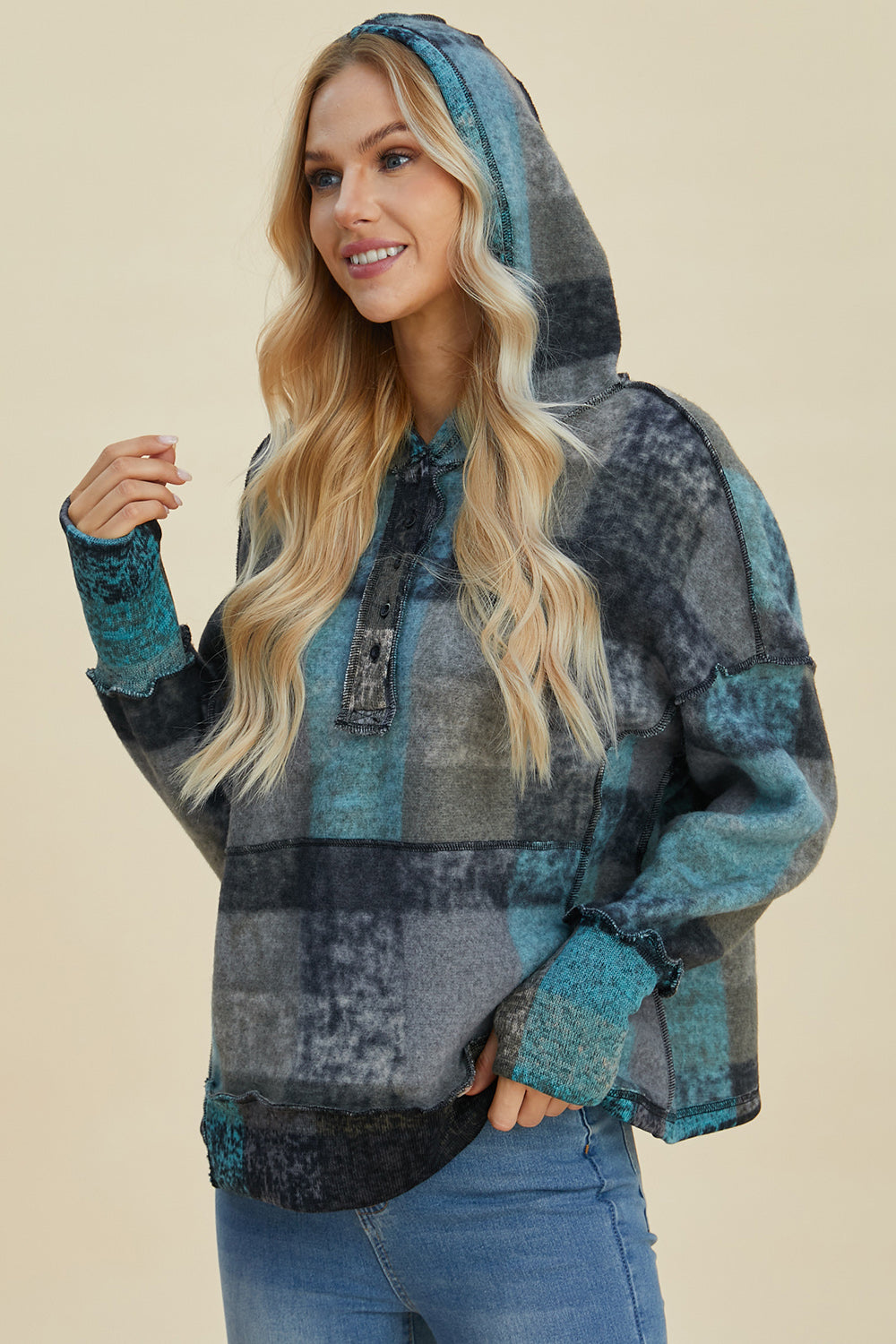 Double Take Plaid  Hoodie