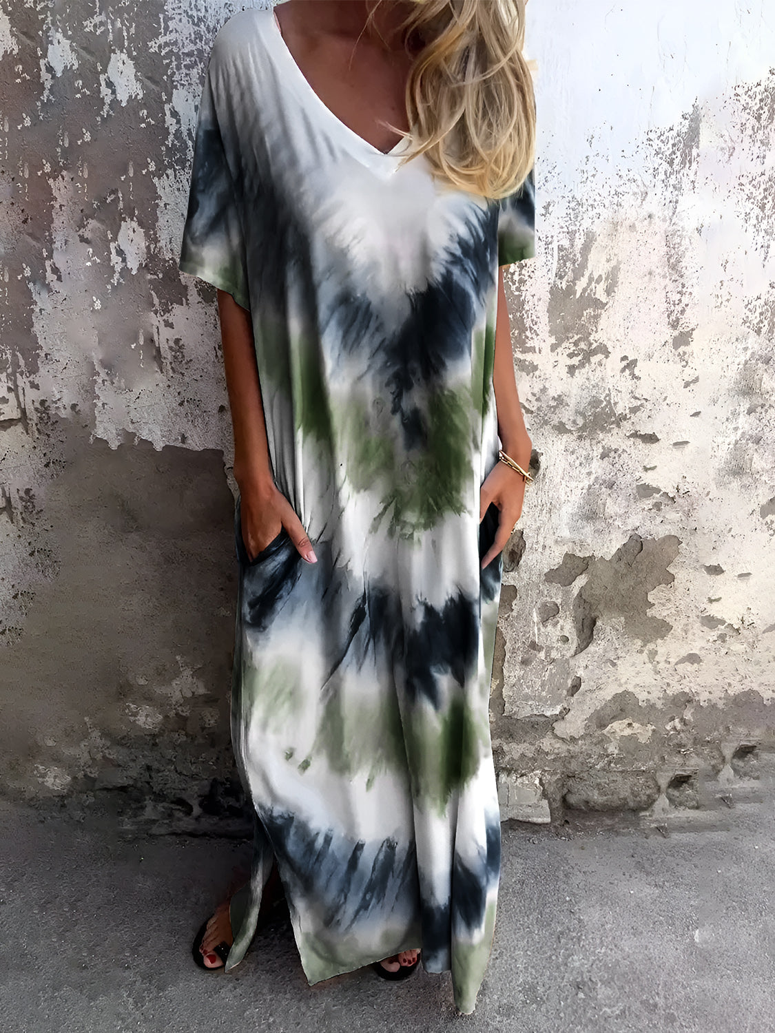 Tie-Dye Short Sleeve Maxi Dress