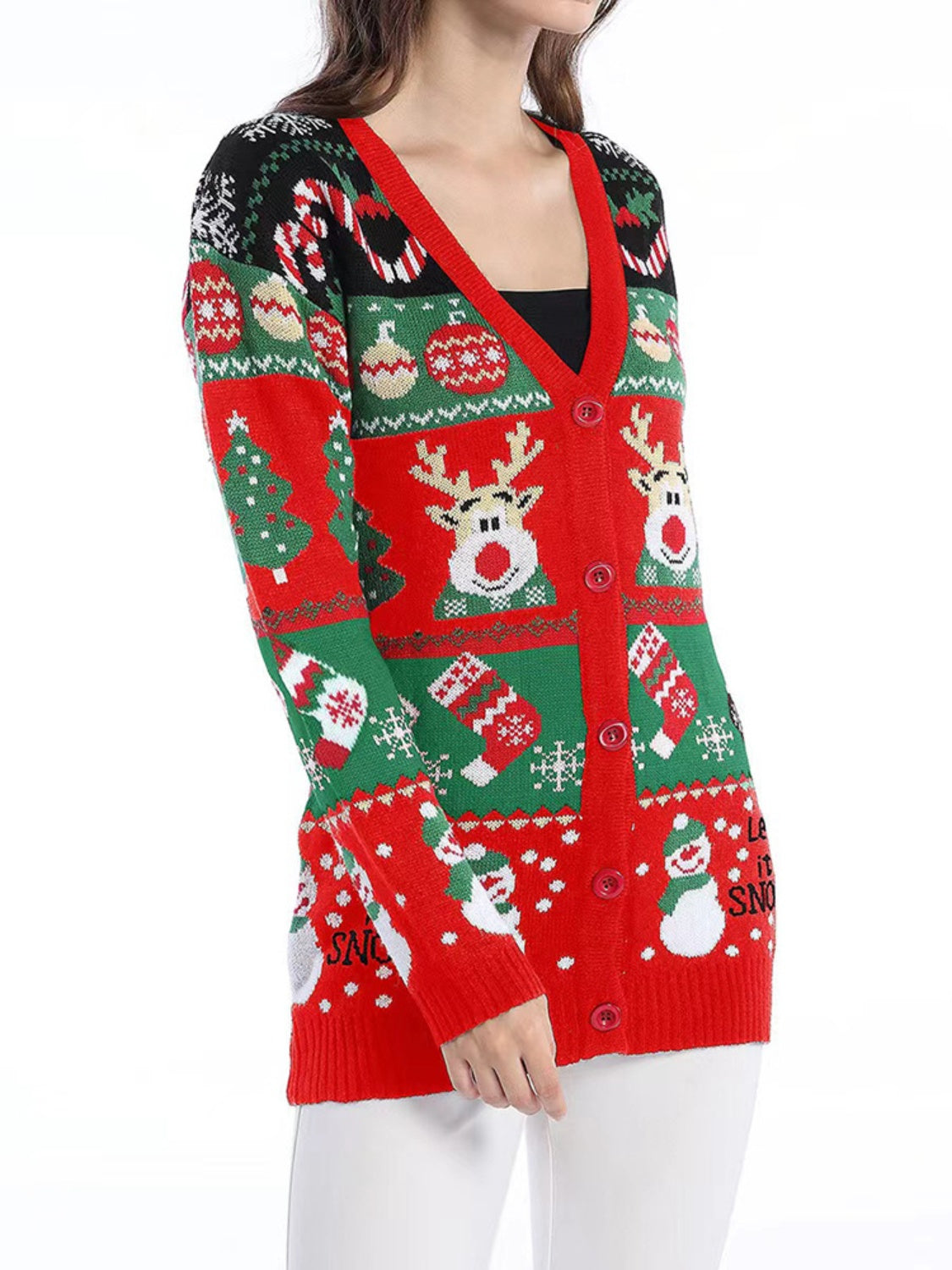 Holiday Button Up Long Sleeve Cardigan