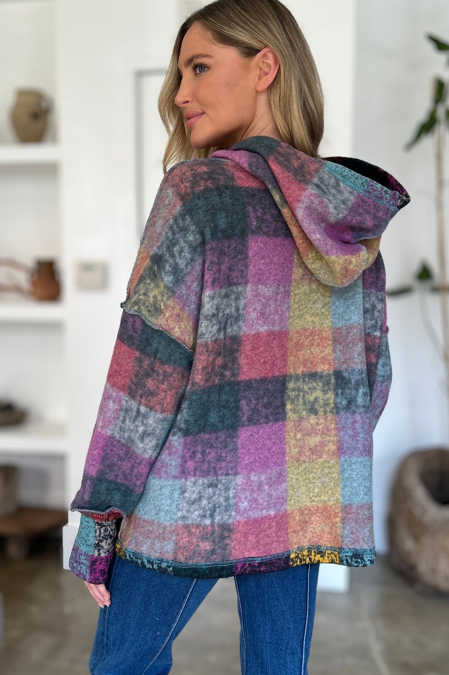 Double Take Plaid  Hoodie
