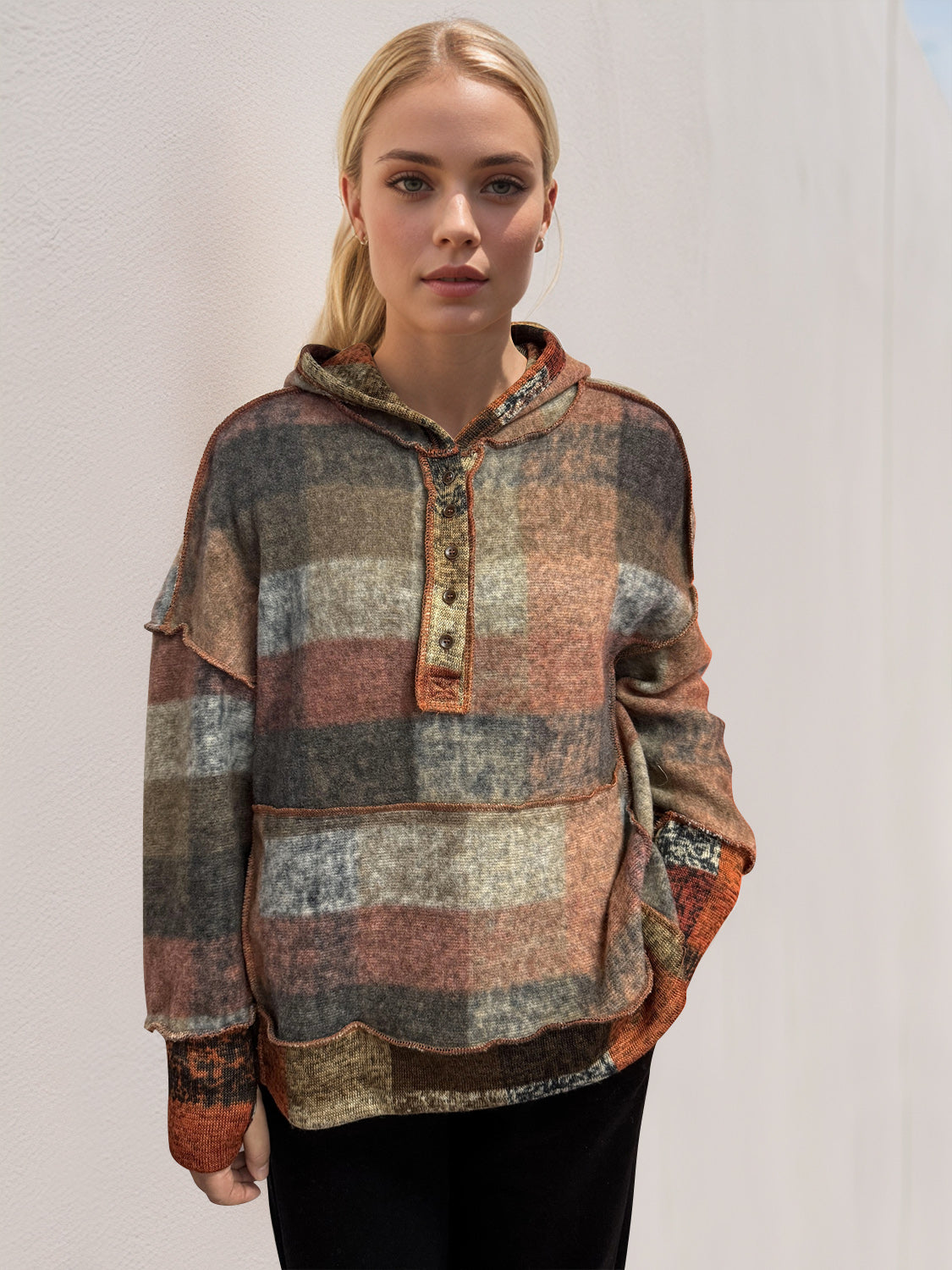 Double Take Plaid  Hoodie