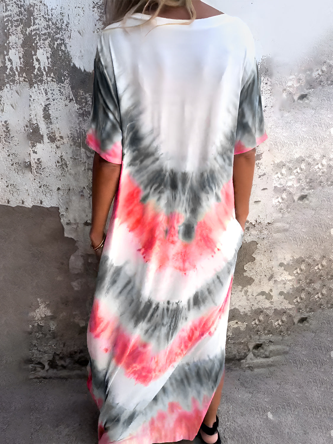 Tie-Dye Short Sleeve Maxi Dress