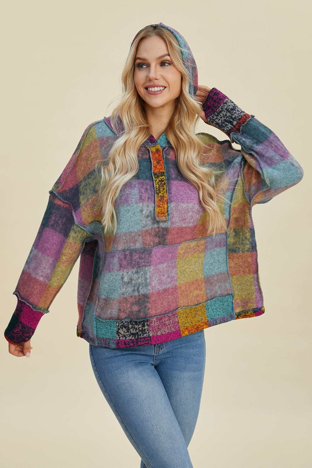 Double Take Plaid  Hoodie