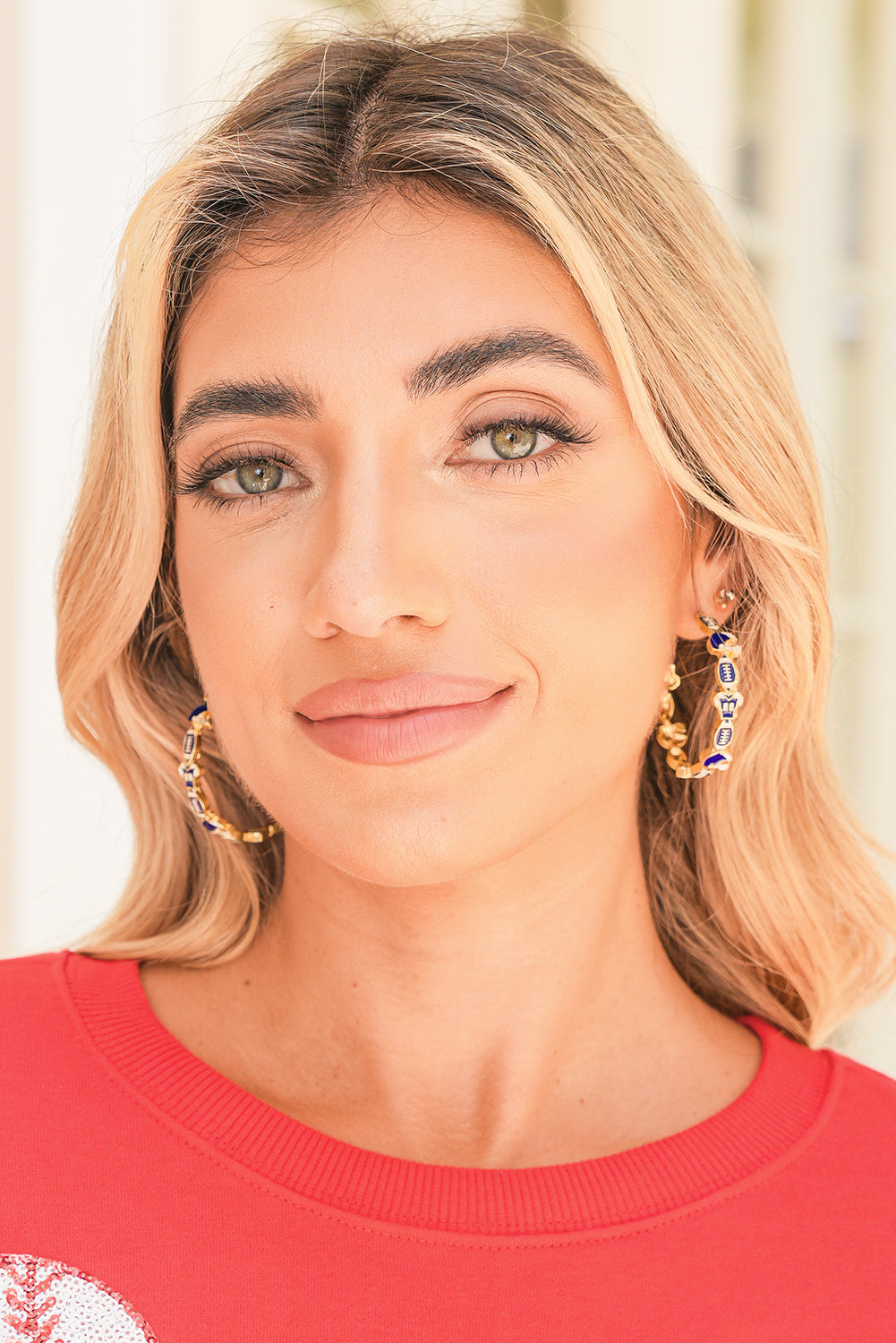 Dark Blue Football Hoop Earrings