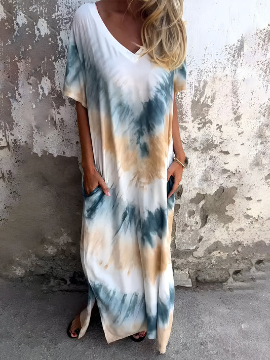 Tie-Dye Short Sleeve Maxi Dress in several colors