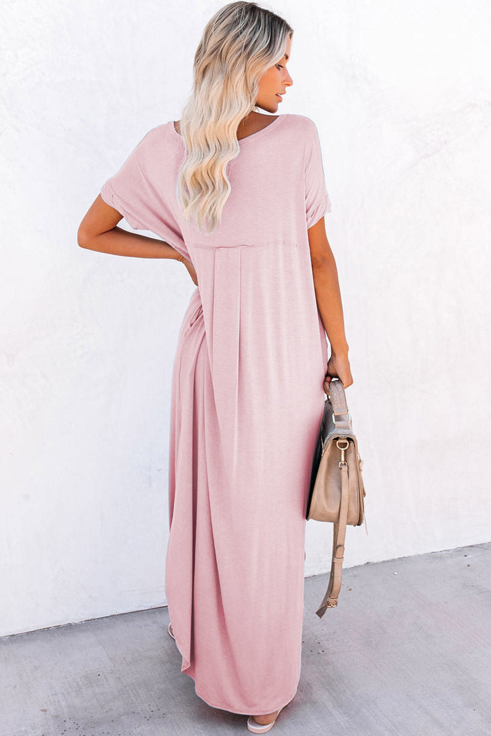 V Neck Maxi T-shirt Dress with Pockets