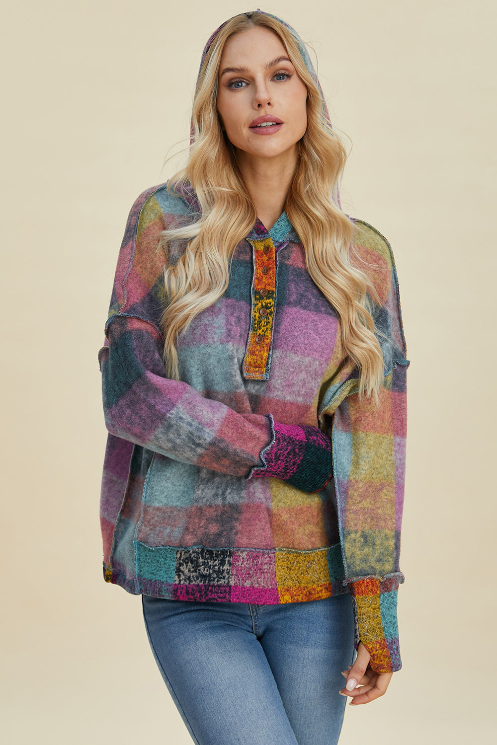 Double Take Plaid  Hoodie