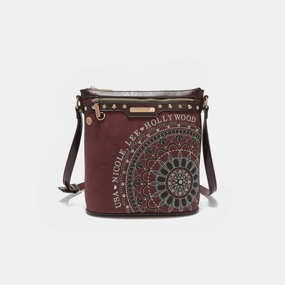 Nicole Lee Metallic Stitching Embroidery Inlaid Rhinestone Crossbody Bag