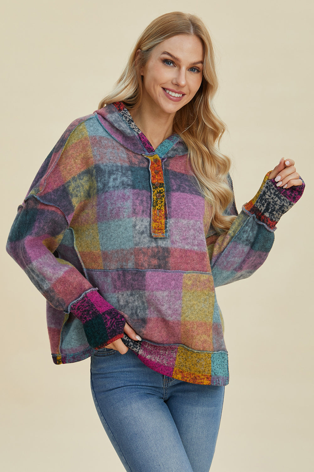 Double Take Plaid  Hoodie