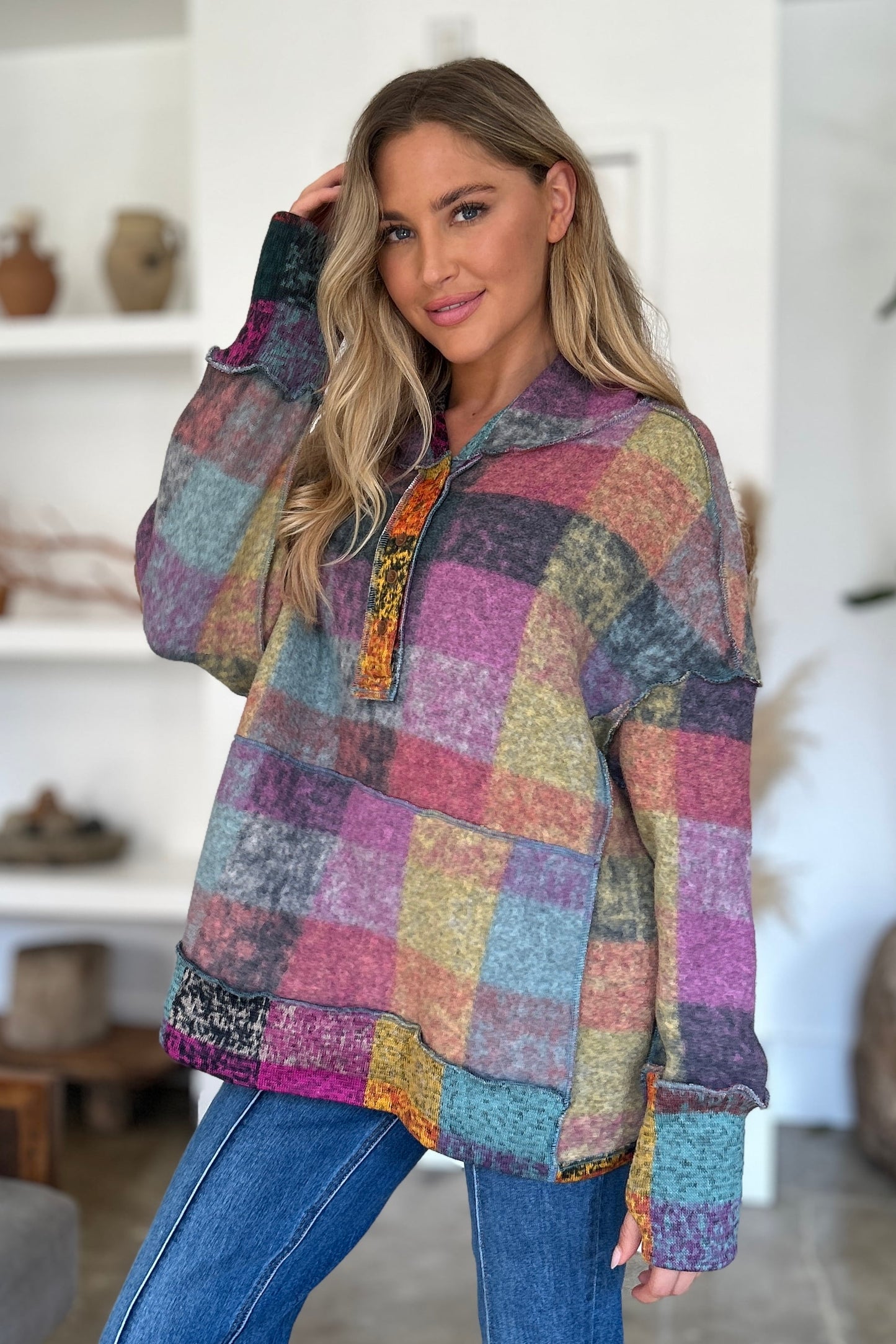 Double Take Plaid  Hoodie
