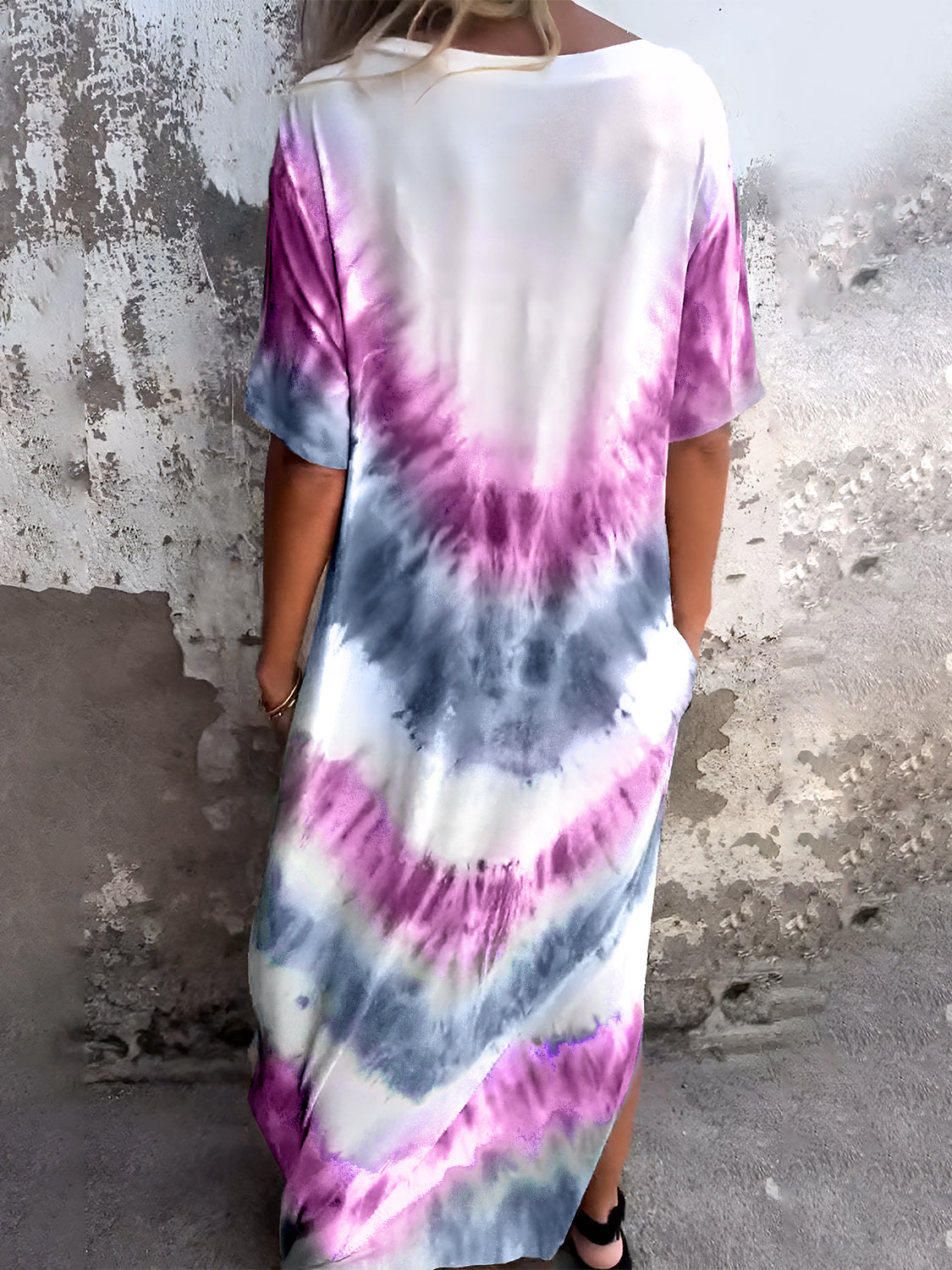 Tie-Dye Short Sleeve Maxi Dress
