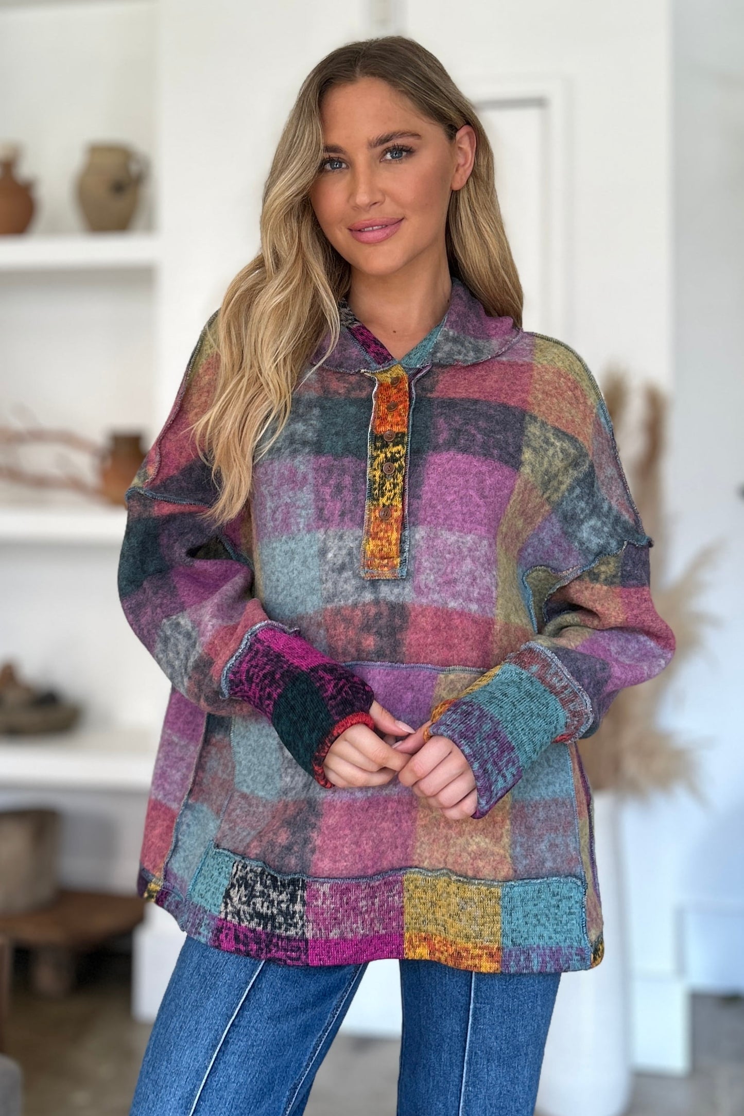 Double Take Plaid  Hoodie