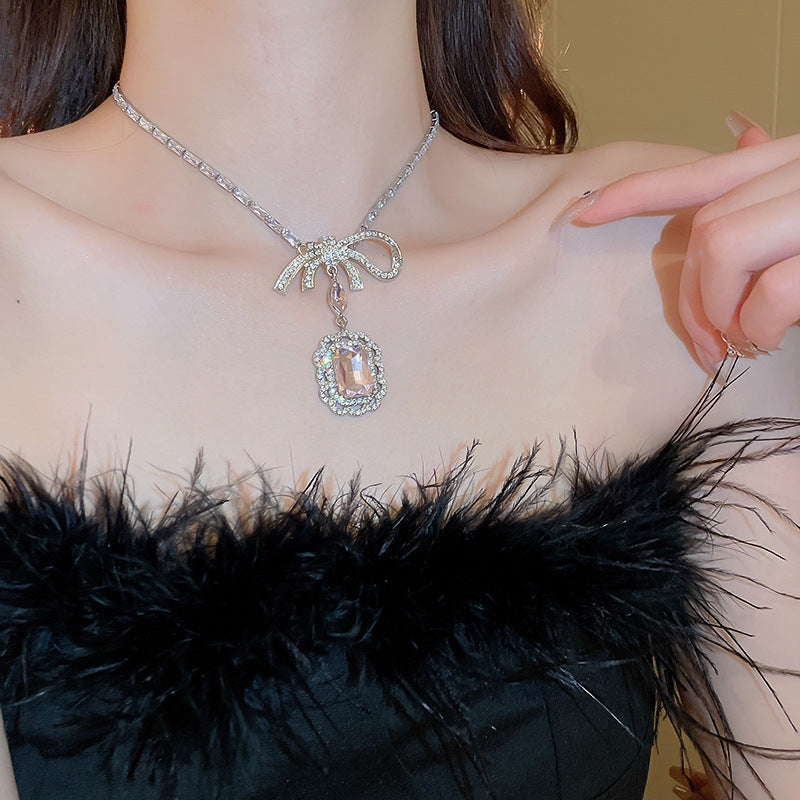 Pink Crystal Geometric Pendant Necklace