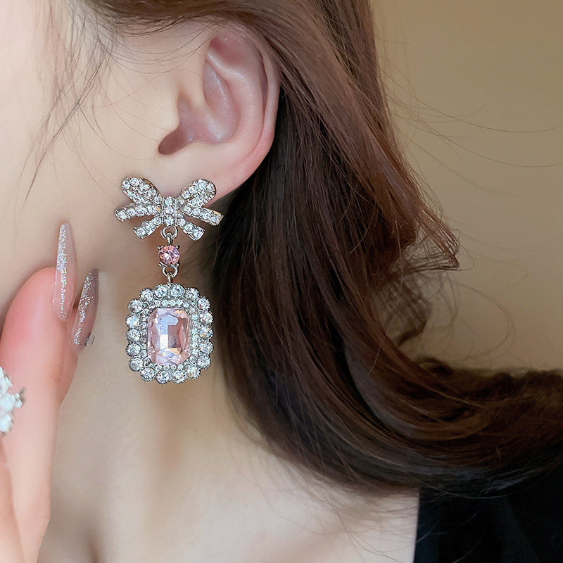 Pink Crystal Geometric Dangle Earrings