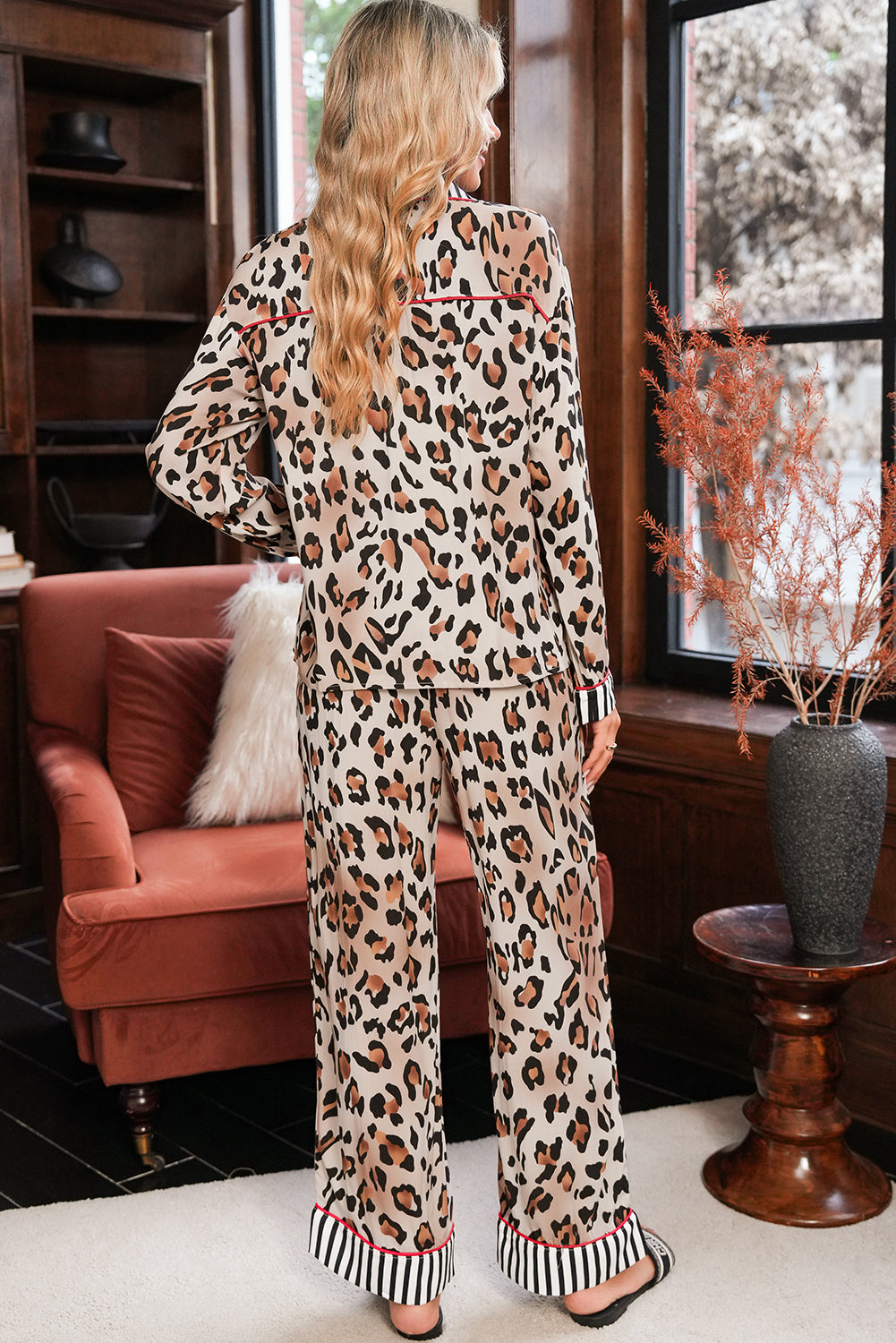 Leopard Print with Striped Patchwork Pajama Set