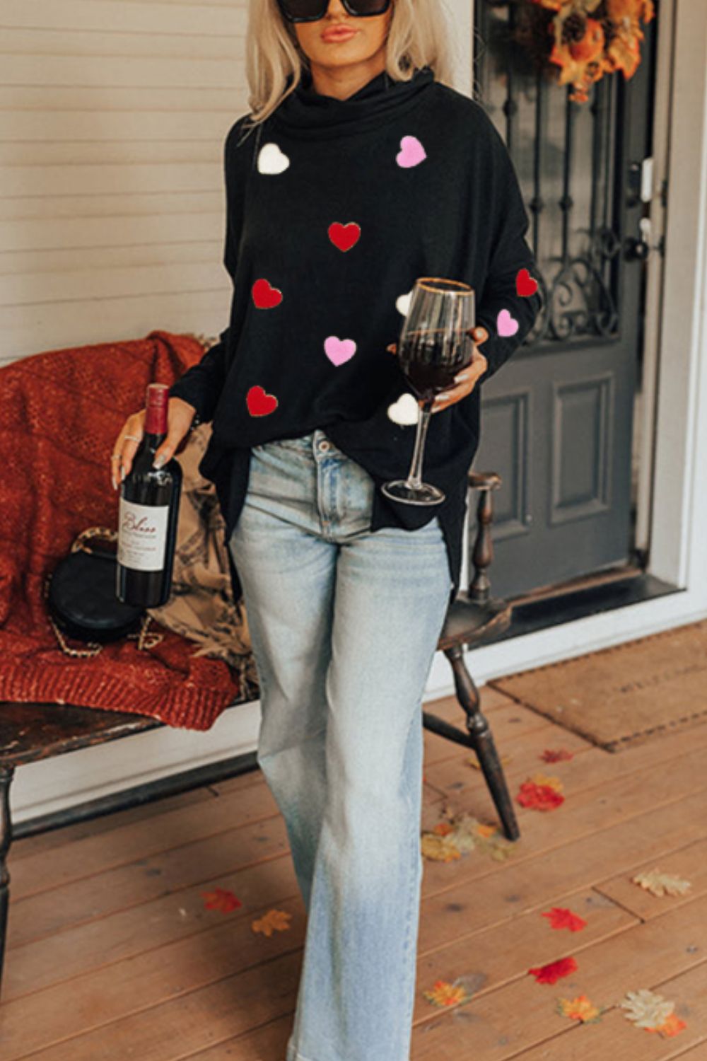 Valentine’s Day Heart Turtleneck Long Sleeve Top