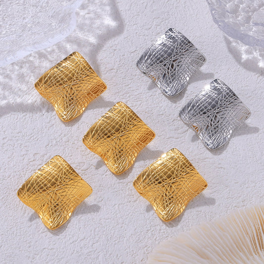 Textured Titanium Steel Stud Earrings; gold or silver tone
