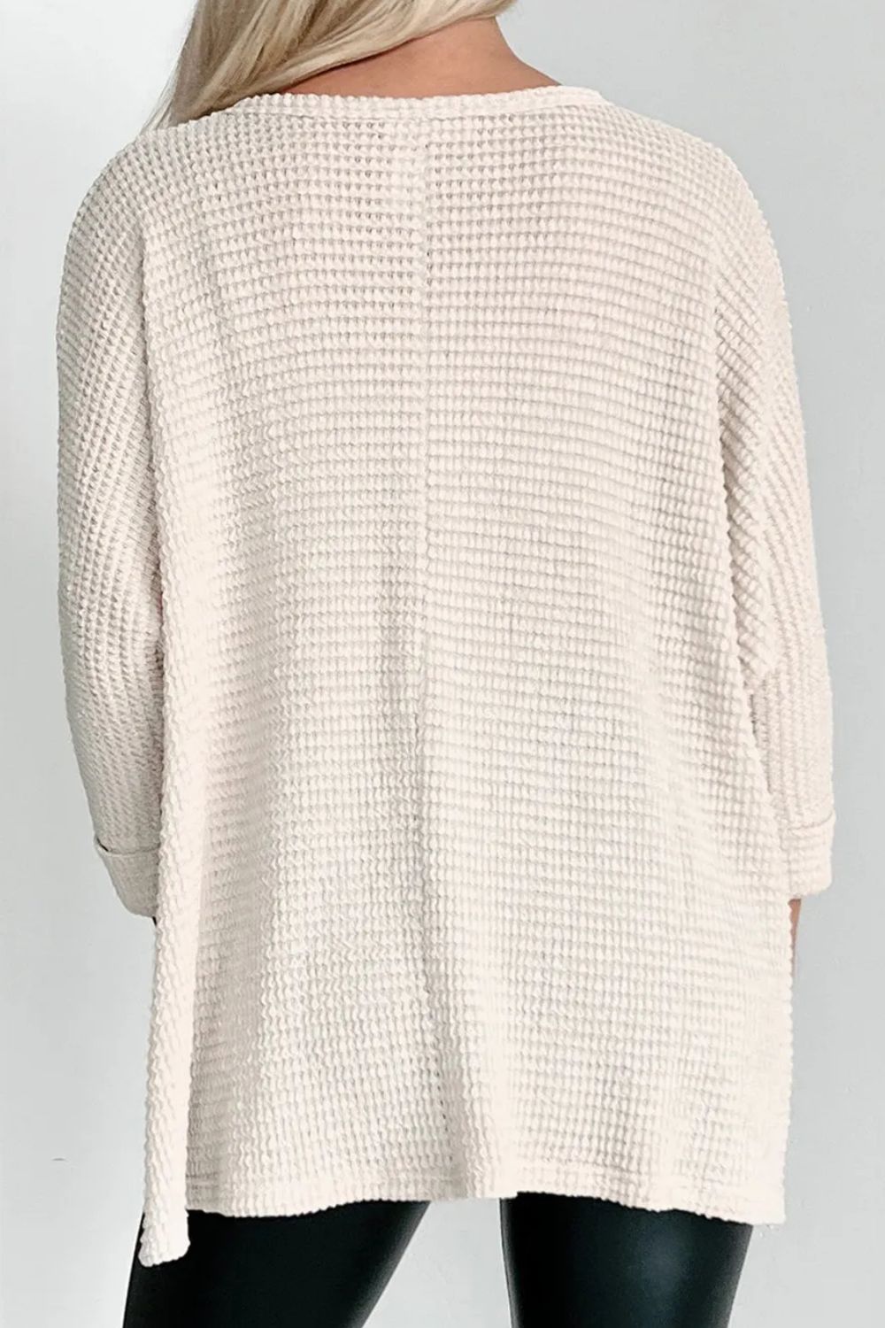 Waffle-Knit Long Sleeve Top