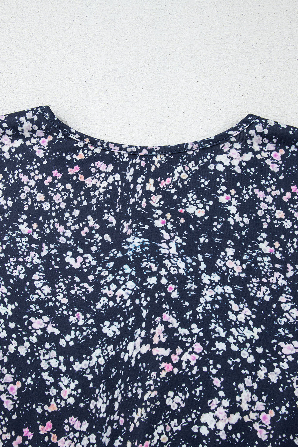 Orange Ditsy Floral Color Block Ruffle Hem Long Sleeve Top