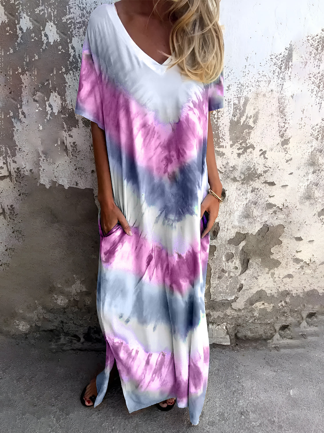 Tie-Dye Short Sleeve Maxi Dress