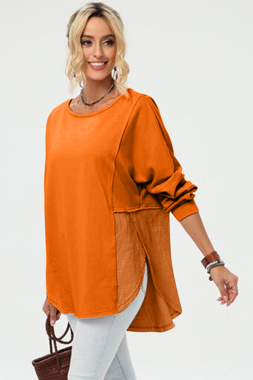 Long sleeve hi-lo top in assorted colors