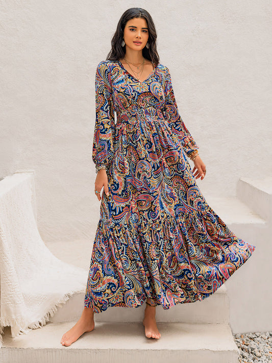 Long Sleeve Multicolor Midi Dress