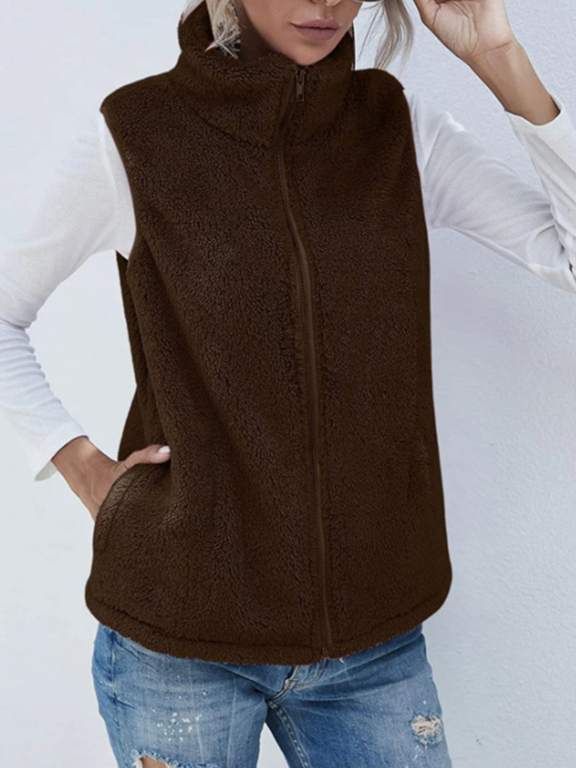 Furry Zip Up Vest with Pockets