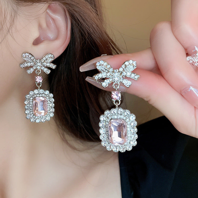 Pink Crystal Geometric Dangle Earrings