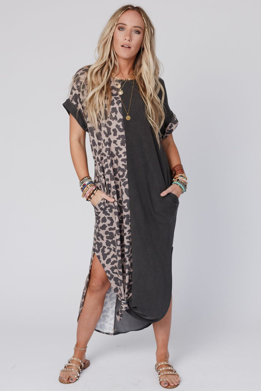 Leopard Patchwork T-Shirt Dress