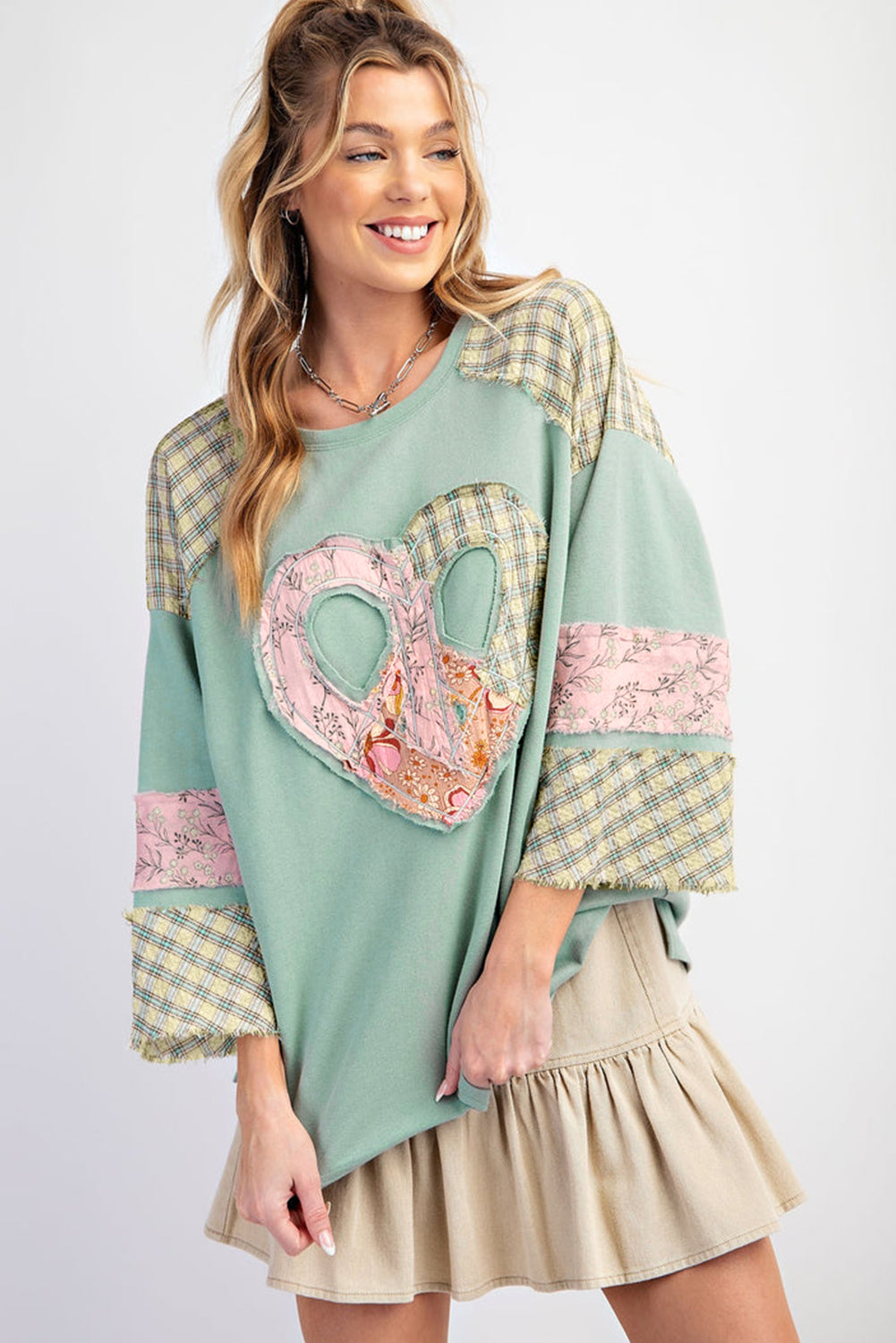 Patchwork Heart Long Sleeve Top