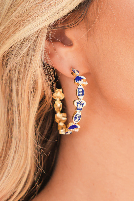 Dark Blue Football Hoop Earrings