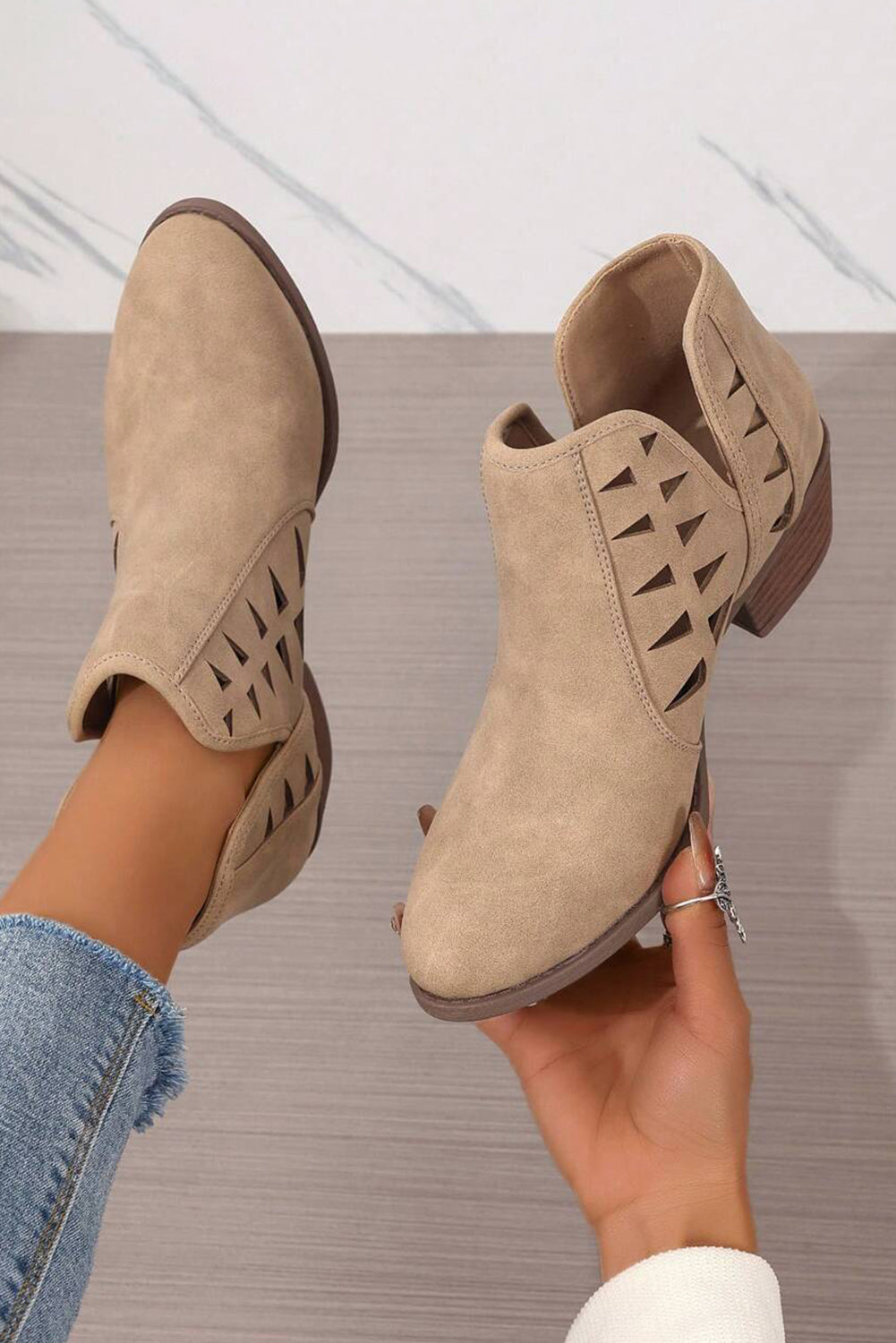 Suede Pointed Toe Heeled Ankle Boots
