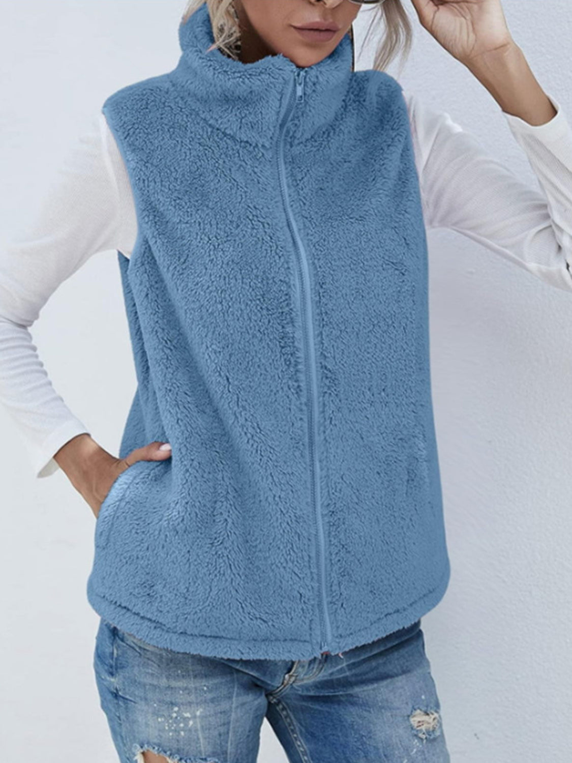 Furry Zip Up Vest with Pockets