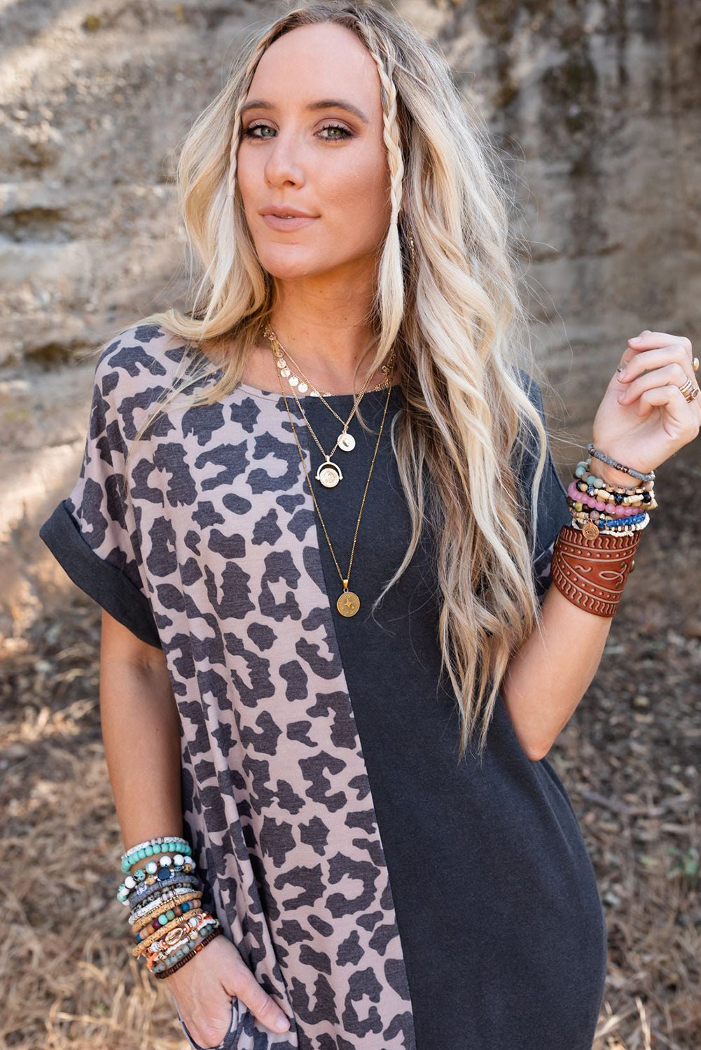 Leopard Patchwork T-Shirt Dress