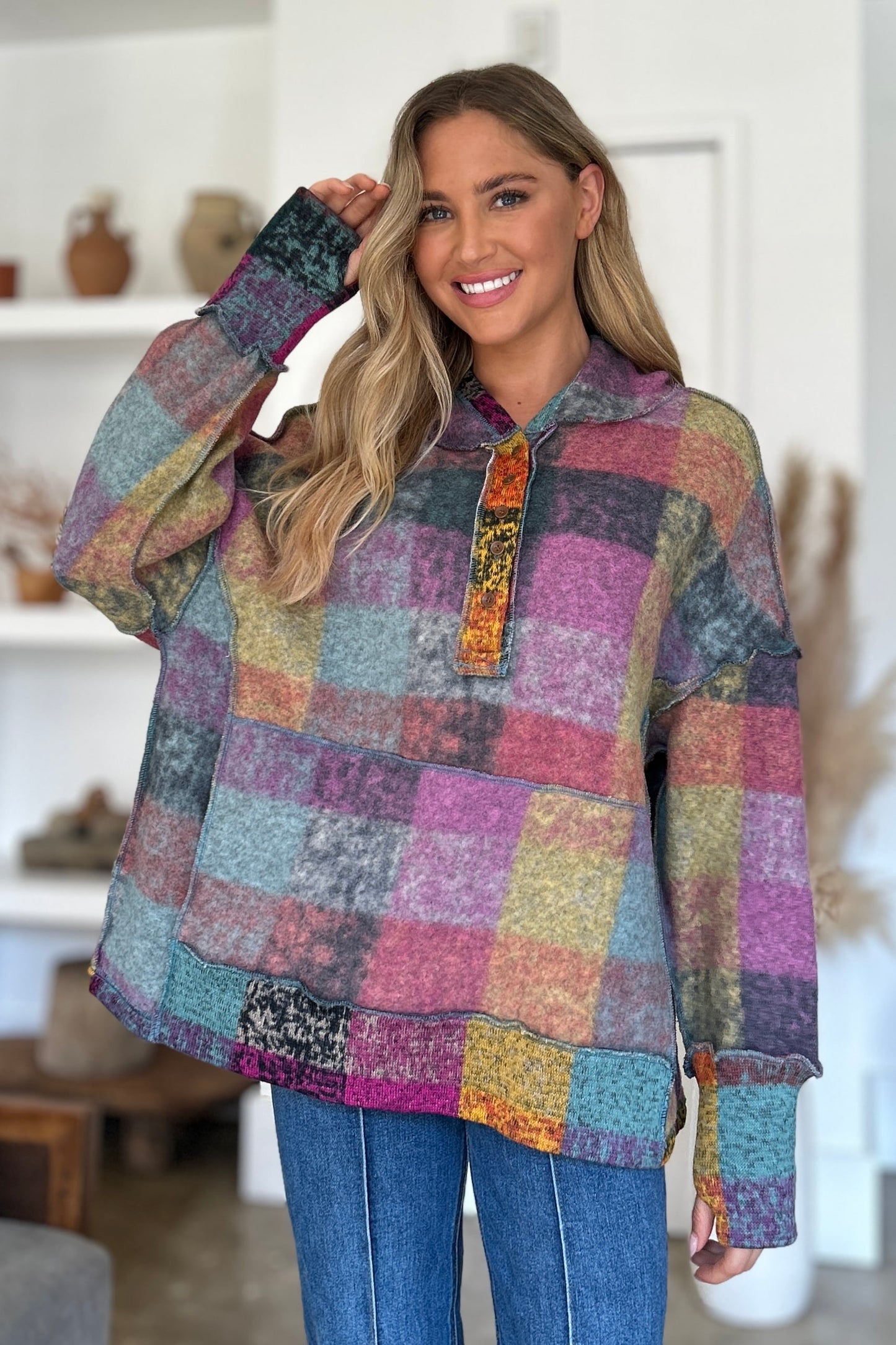 Double Take Plaid  Hoodie