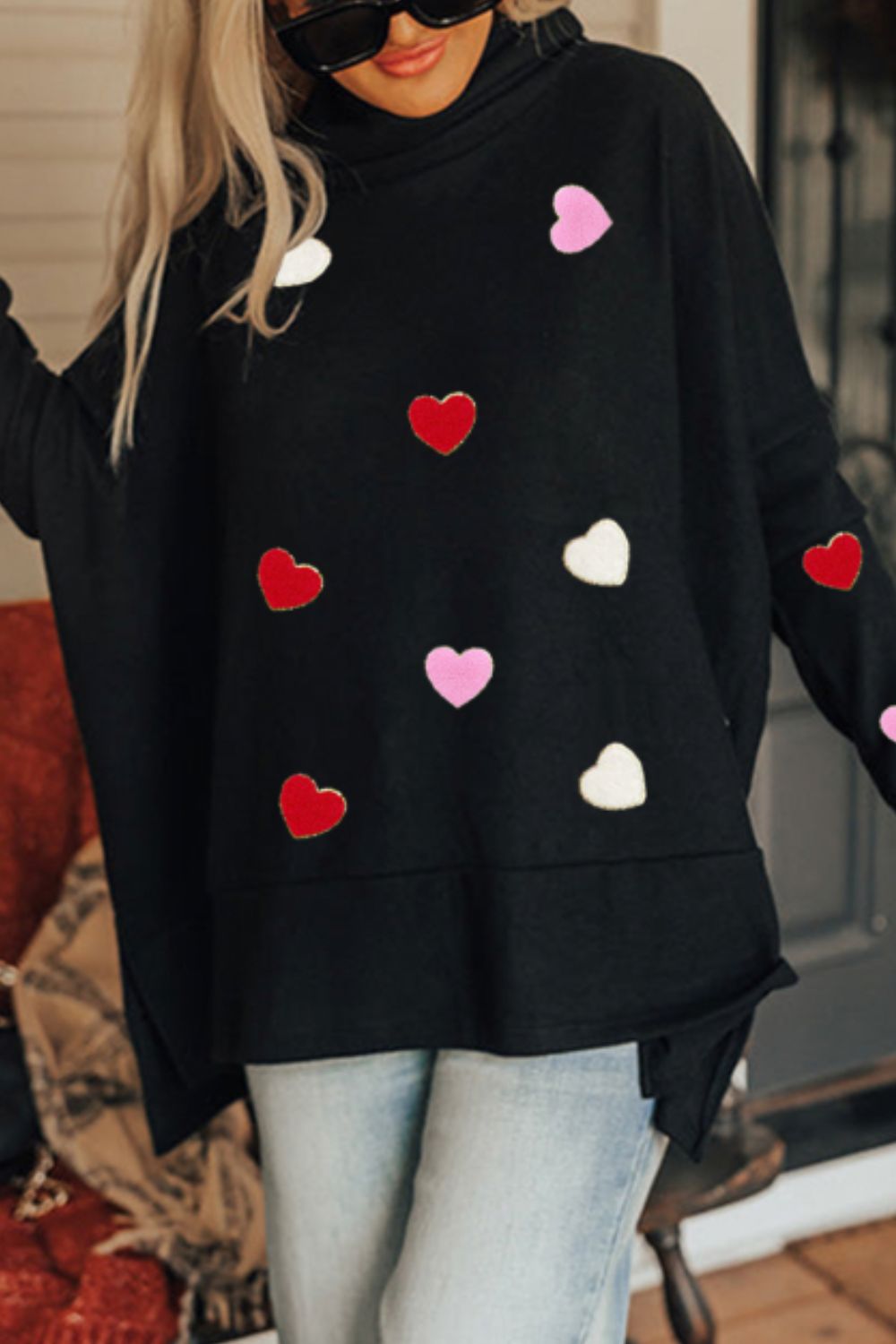 Valentine’s Day Heart Turtleneck Long Sleeve Top