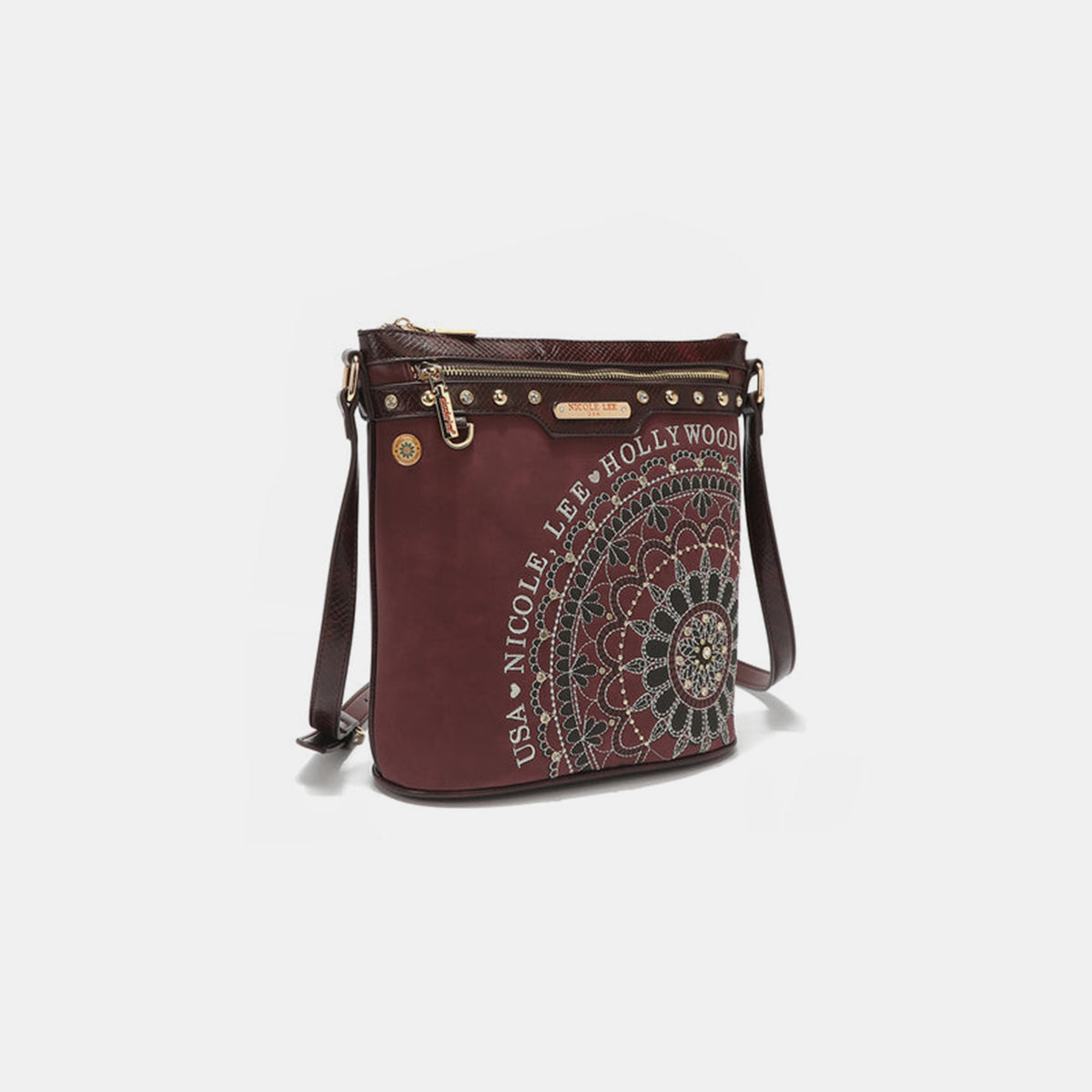 Nicole Lee Metallic Stitching Embroidery Inlaid Rhinestone Crossbody Bag