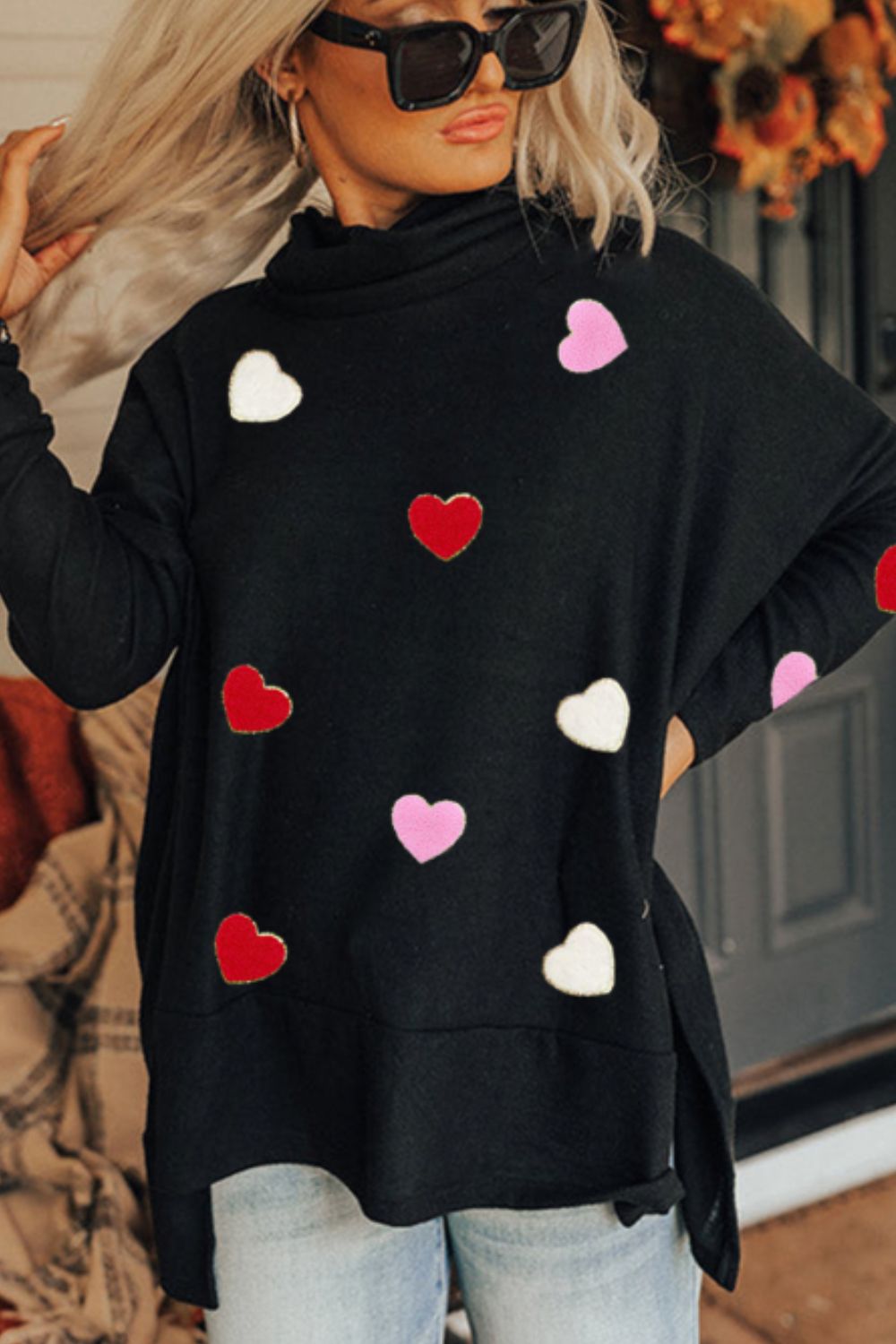 Valentine’s Day Heart Turtleneck Long Sleeve Top