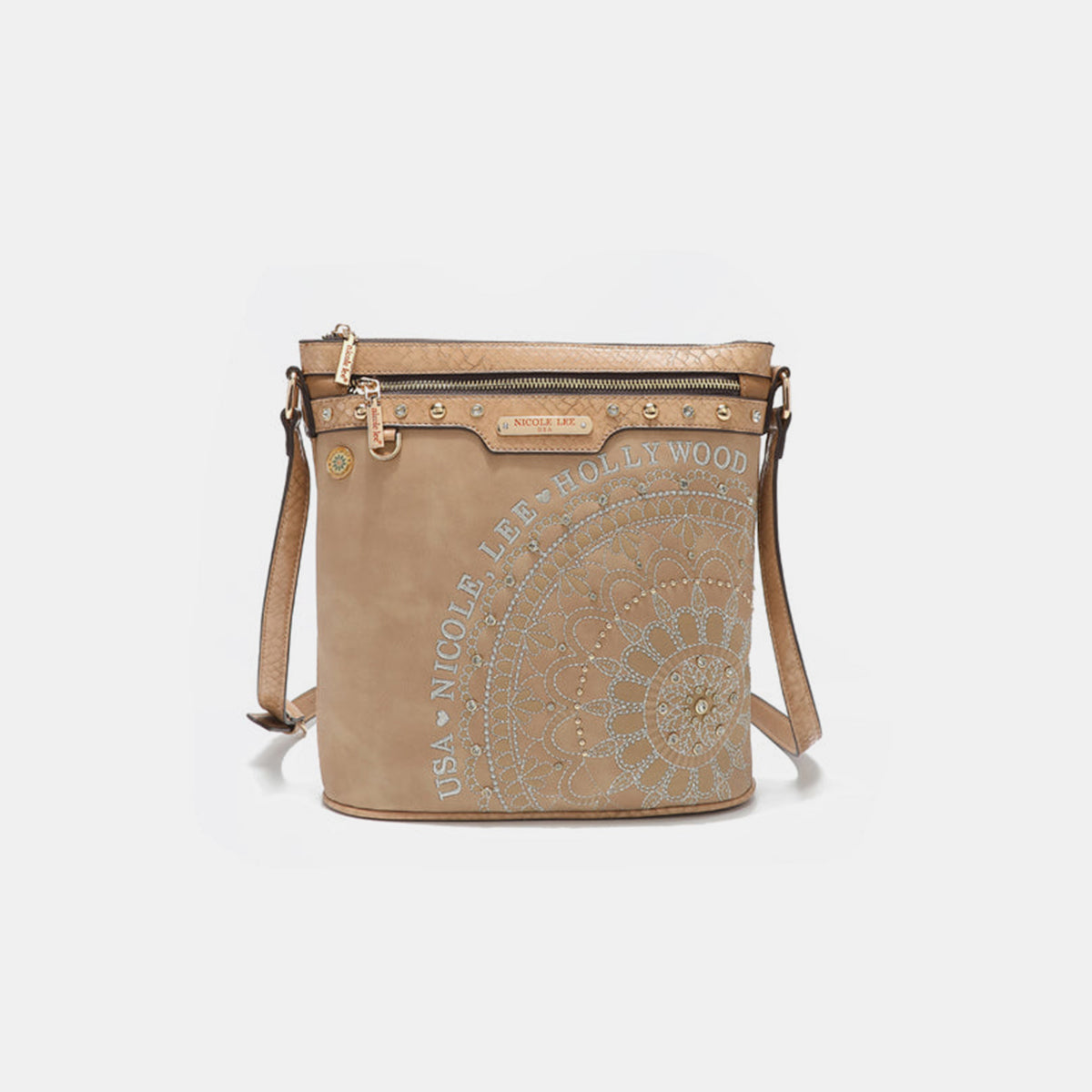 Nicole Lee Metallic Stitching Embroidery Inlaid Rhinestone Crossbody Bag