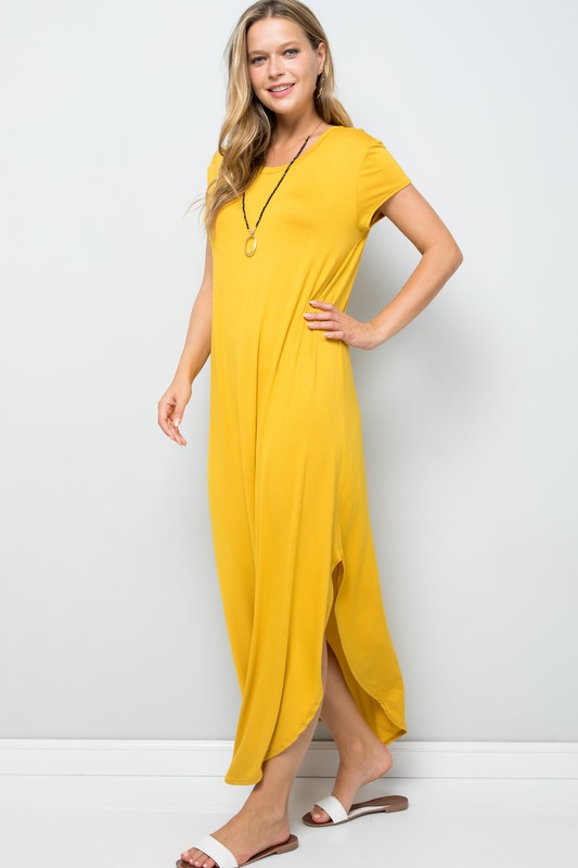 Short Sleeve Maxi Dress with Side Slit
