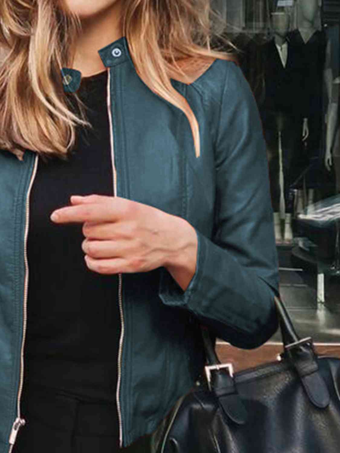 Mock Leather Zip Up Jacket