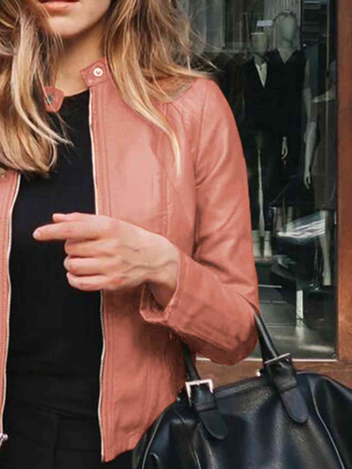 Mock Leather Zip Up Jacket