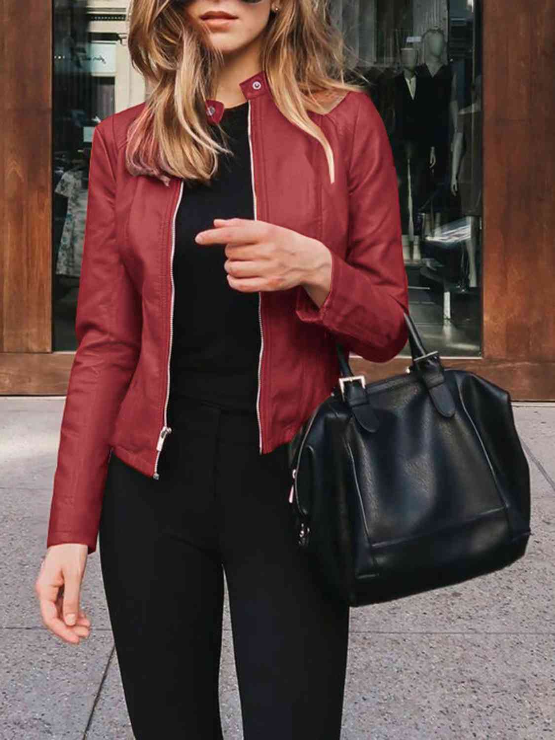 Mock Leather Zip Up Jacket