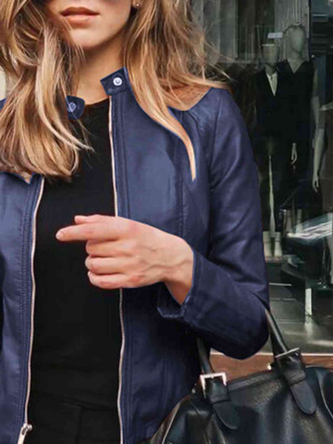 Mock Leather Zip Up Jacket